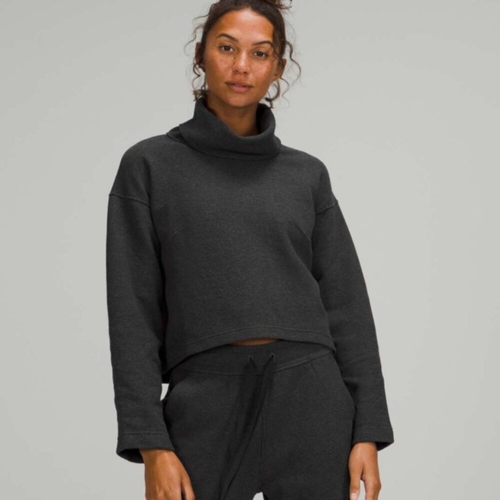 Lululemon Ribbed Funnel Neck Pullover Heathered Black